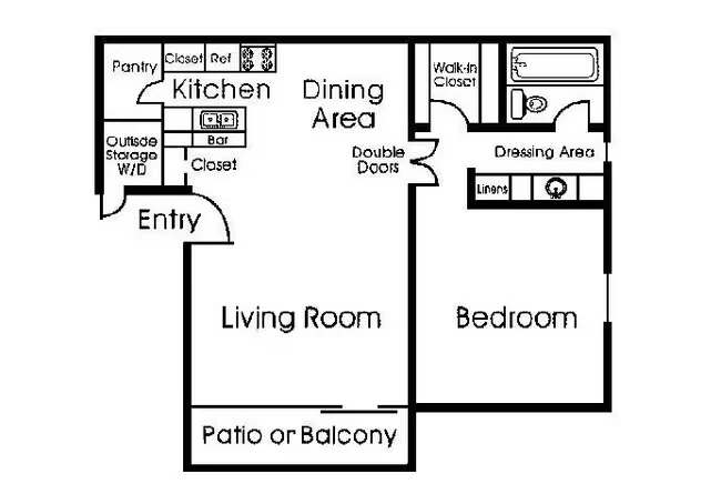 1 Bed 1 Bath 214 floor plan